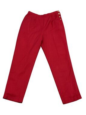 Vtg Lucia Red High-Waisted Pants Pockets Gold Button Accents Sz 16 Made In USA